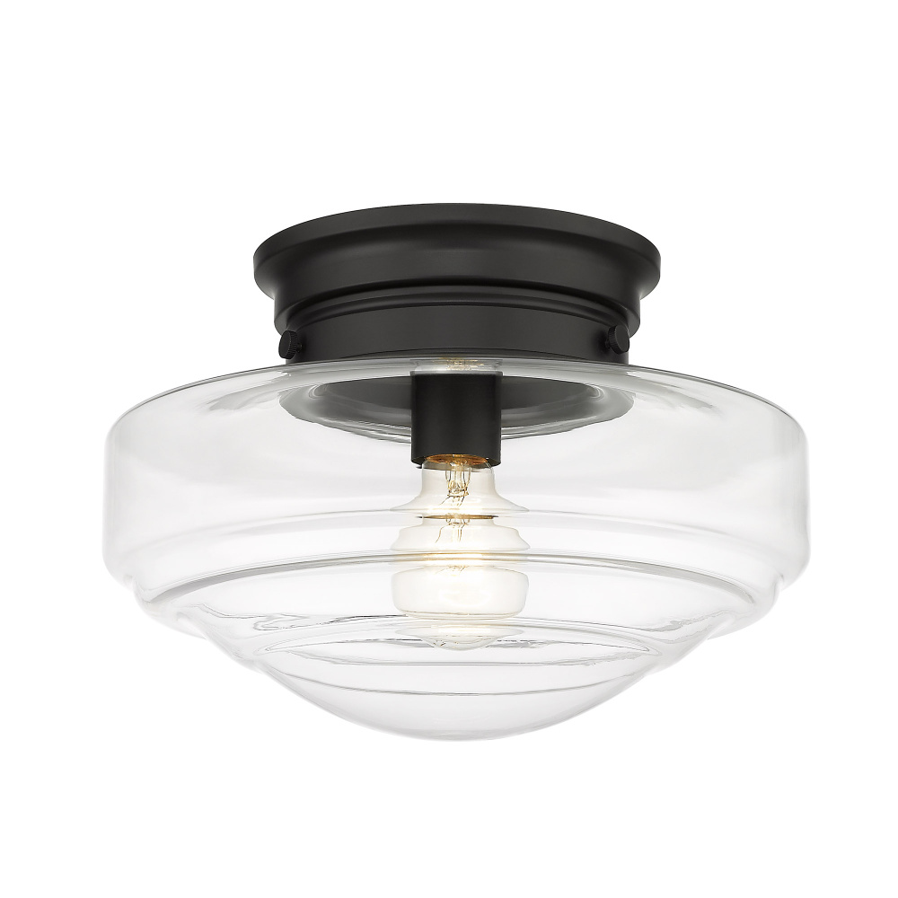 Golden Lighting Ingalls 1-light 12in Semi-Flush Mount in Matte Black and Clear Glass